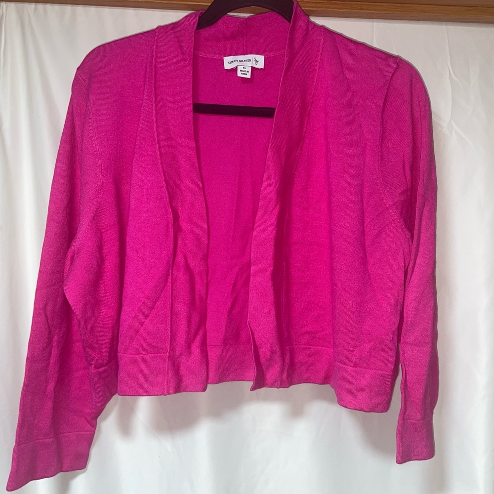 Susan Graver Bright Pink Open Cardigan